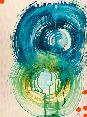 Aqua Spin with Orange Dots D, 2014