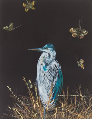 Heron In Tall Grass with Moths