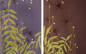 Green Leaves and Butterflies Diptych <br>25.5" x 39"