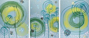 Aqua Spin Green and Grey Triptych