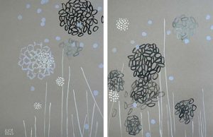 Grey Poof 7 White Sticks diptych